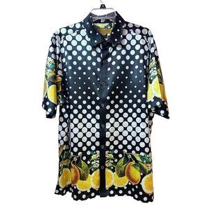 Prestige Original Black-Lemon Button Up Short Sleeve Shirt Silky Look Men's XL